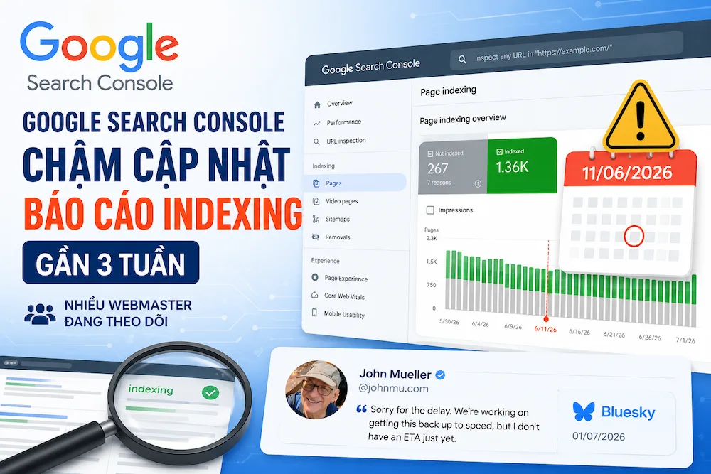 Google Search Console chậm cập nhật báo cáo Page Indexing gần 3 tuần