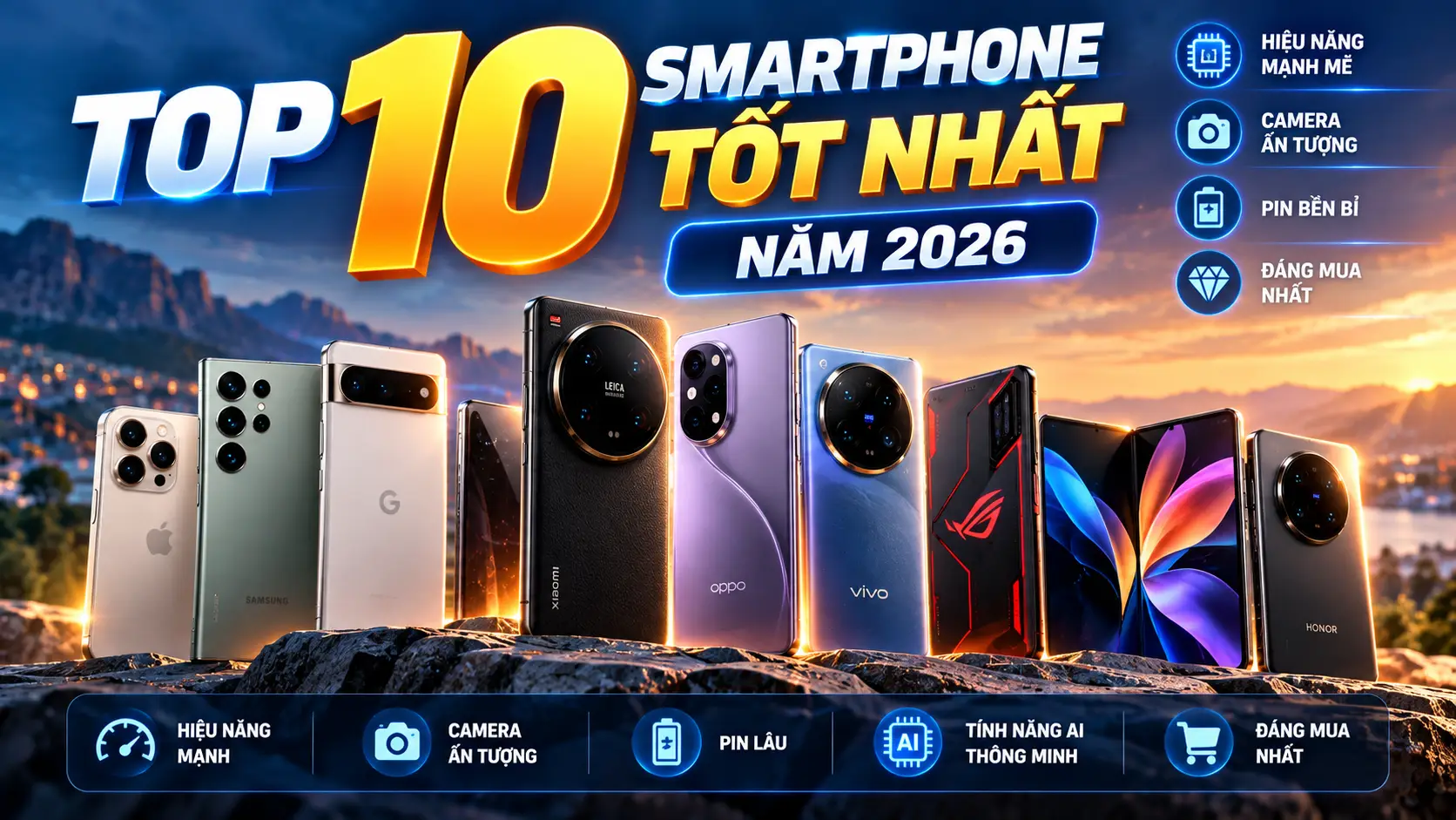 Top 10 Smartphone Tốt Nhất Năm 2026 – Hiệu Năng Mạnh, Camera Ấn Tượng